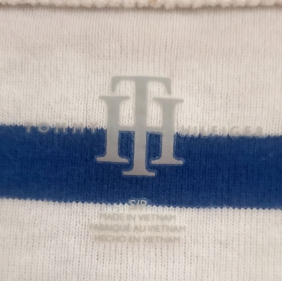 Tommy Hilfiger Cap Sleeve Teal/Royal/White Striped Tee Size Medium - Picture 3 of 6